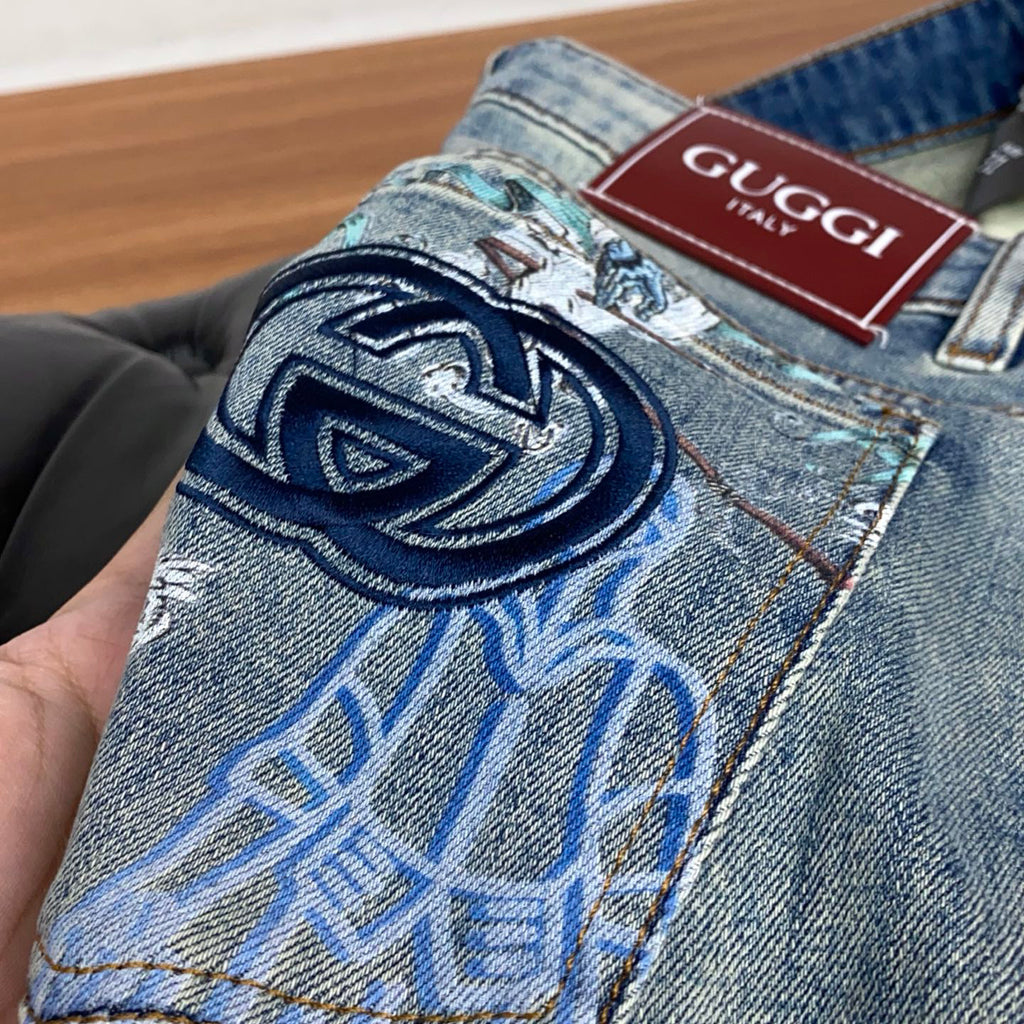 Vintage Wash Graphic Printed Pocket Denim Jeans L260630