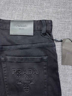 Solid Black Debossed Shield Motif Slim Denim M260716