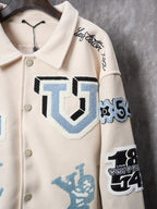 Men's Multi Patch Embroidered Collared Varsity Jacket YG500106