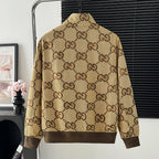 Full Monogram Stand Collar Zip Jacket Retro Pattern Bomber Coat N050501