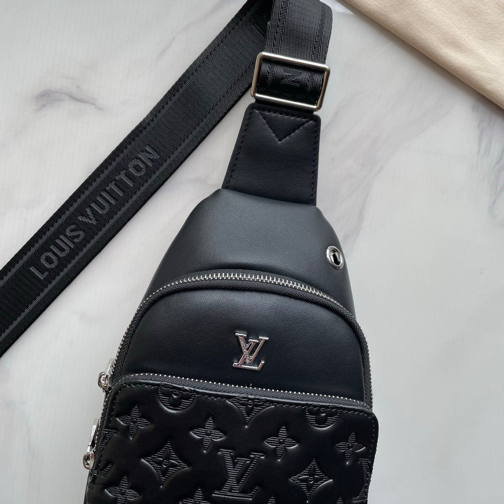 Embossed Pattern Metal Logo Vertical Chest Sling Bag B101010