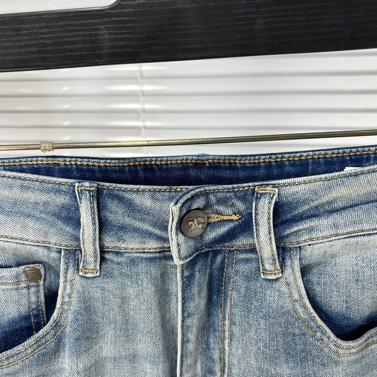 Light Blue Faded Wash Mens Embroidered Pocket Denim Trousers R260516
