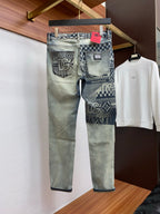 Vintage Fade Multi-Pattern Check Jeans E260939