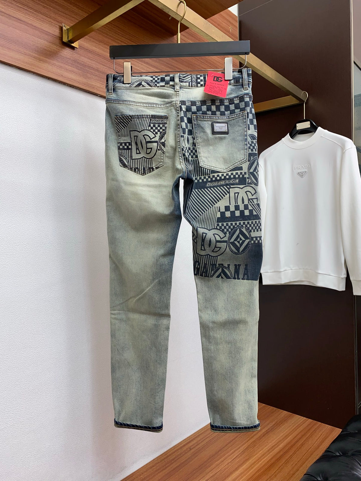 Vintage Fade Multi-Pattern Check Jeans E260939