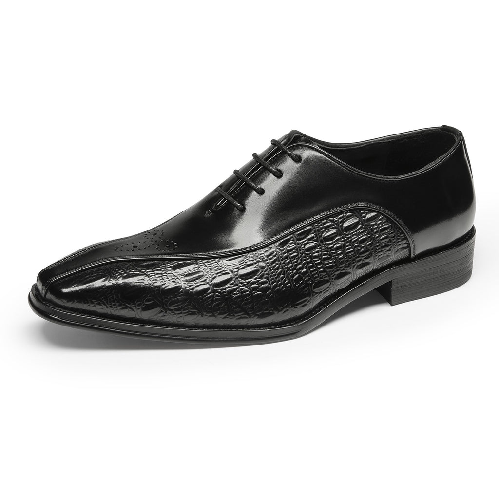 Croc Embossed Split Toe Oxford Shoes Lace-Up Formal Dress Shoes Y101160
