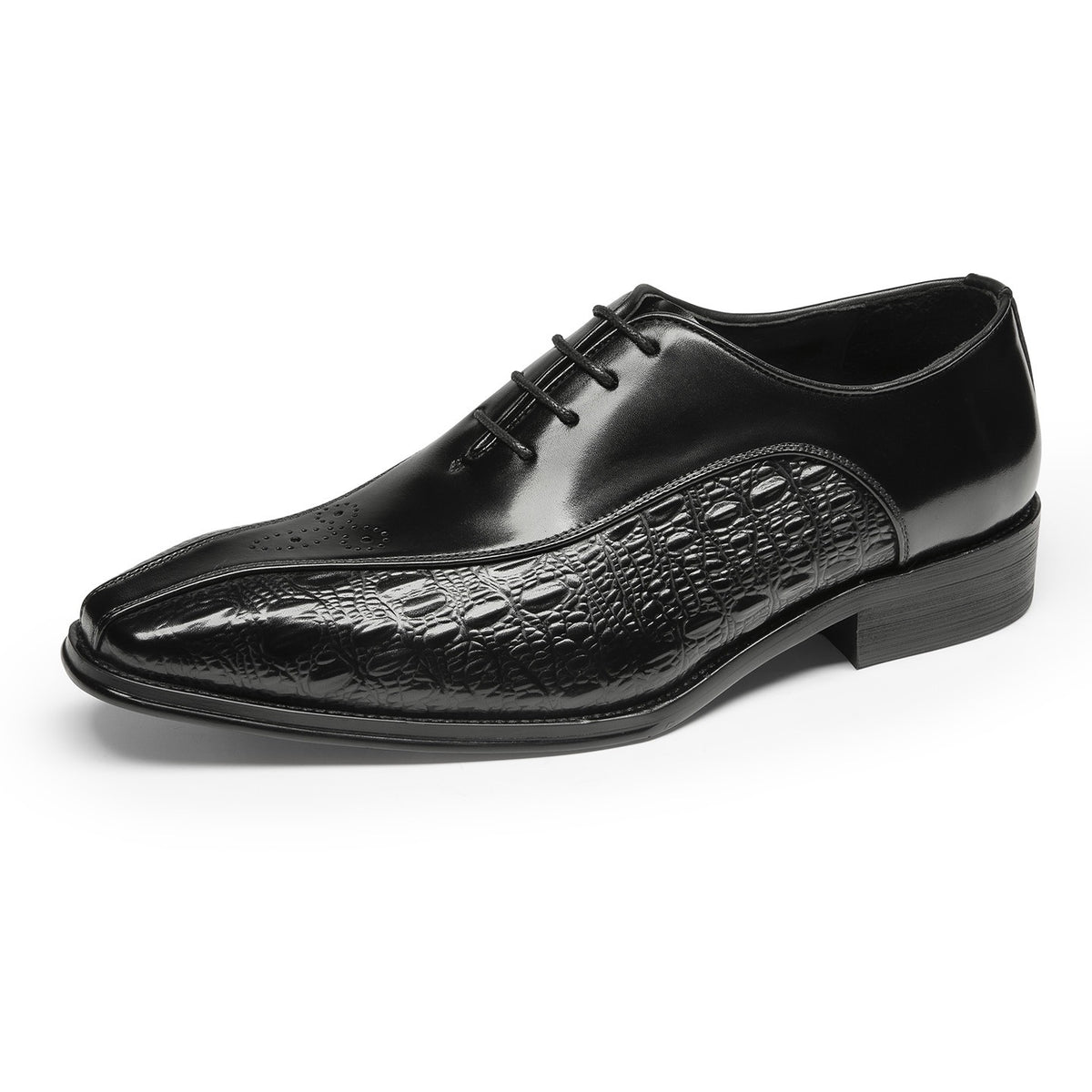 Croc Embossed Split Toe Oxford Shoes Lace-Up Formal Dress Shoes Y101160