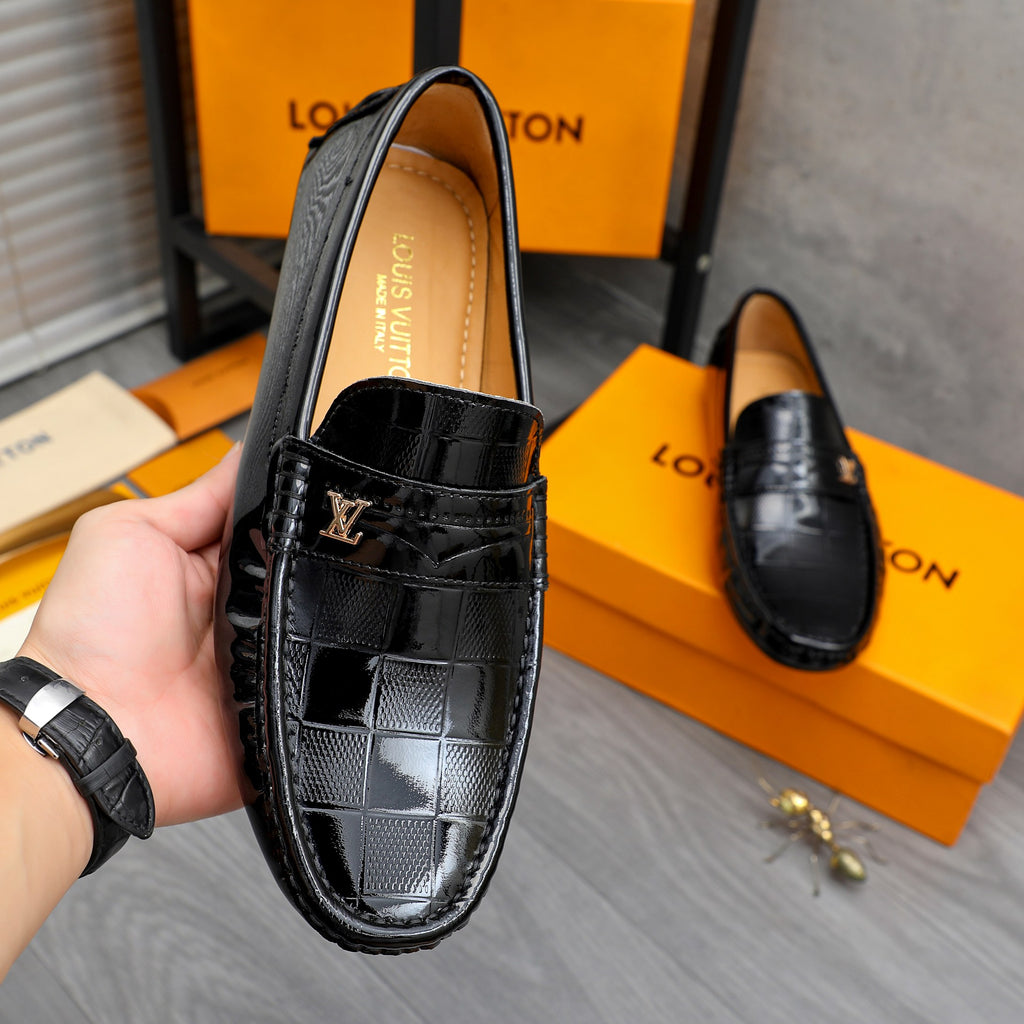 Glossy Grid Embossed Slip-On Loafer S283432