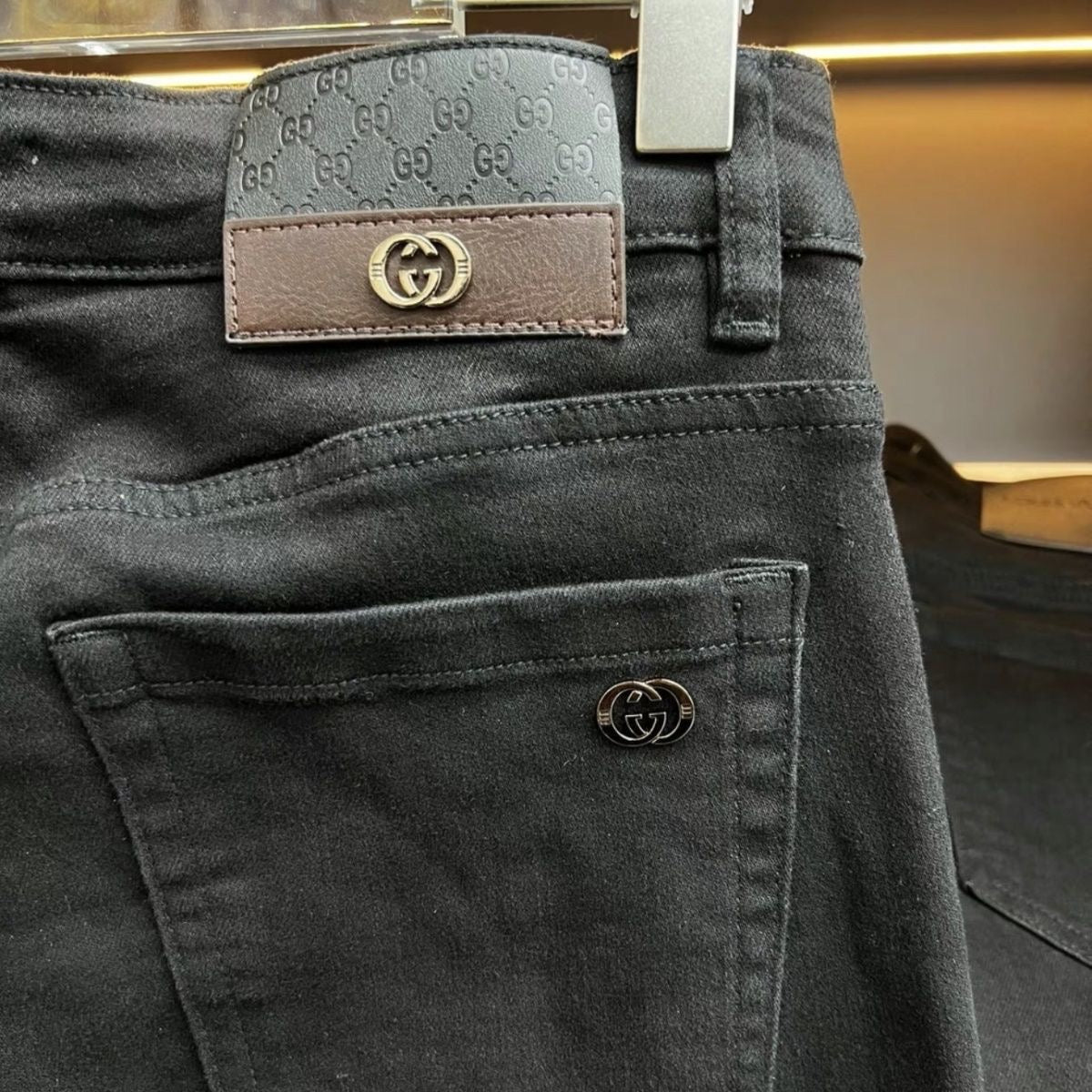 Black Antique Brass Double G Slim Jeans C261026