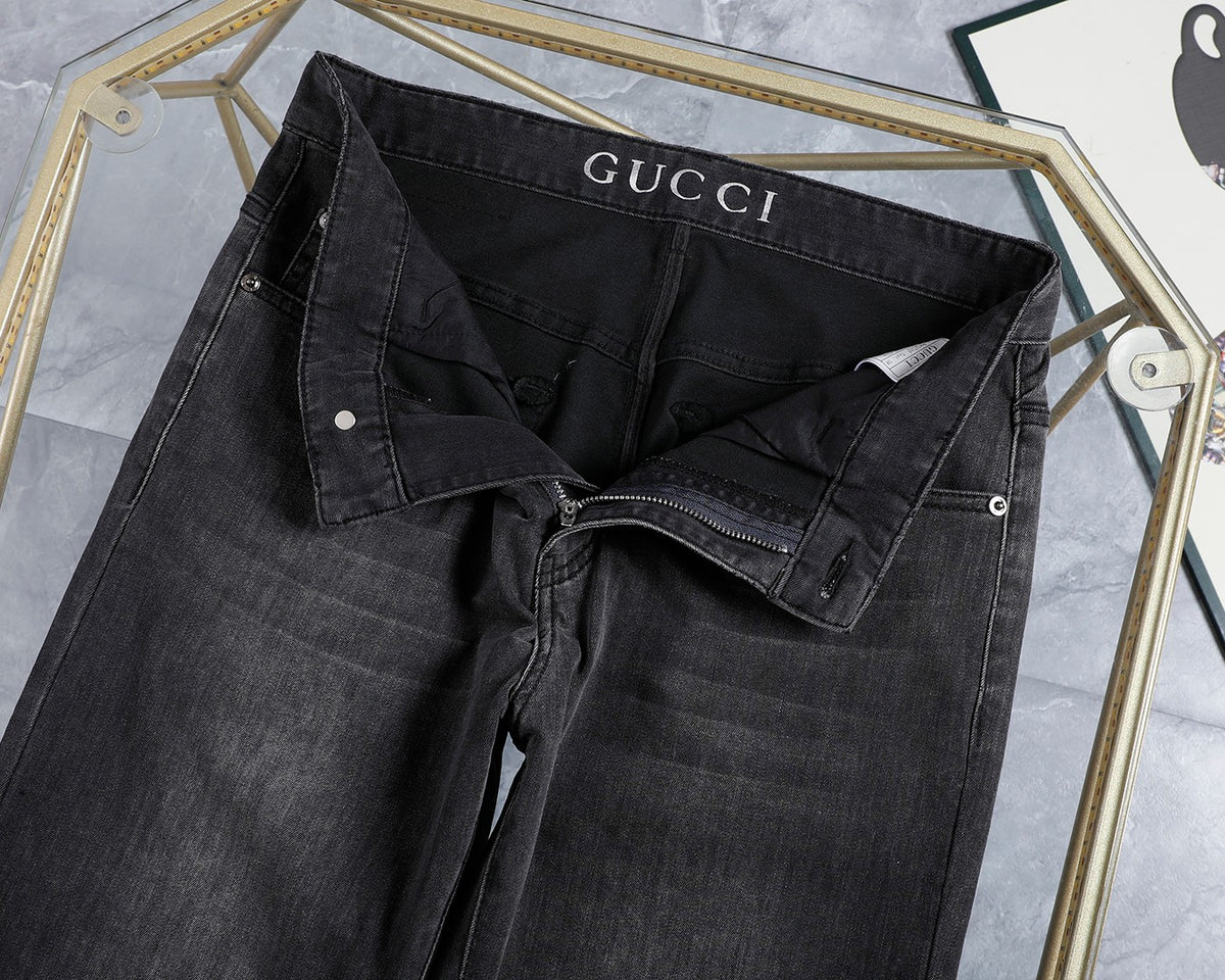 Dark Grey Wash Monogram Embroidery Slim Denim Jeans M260747