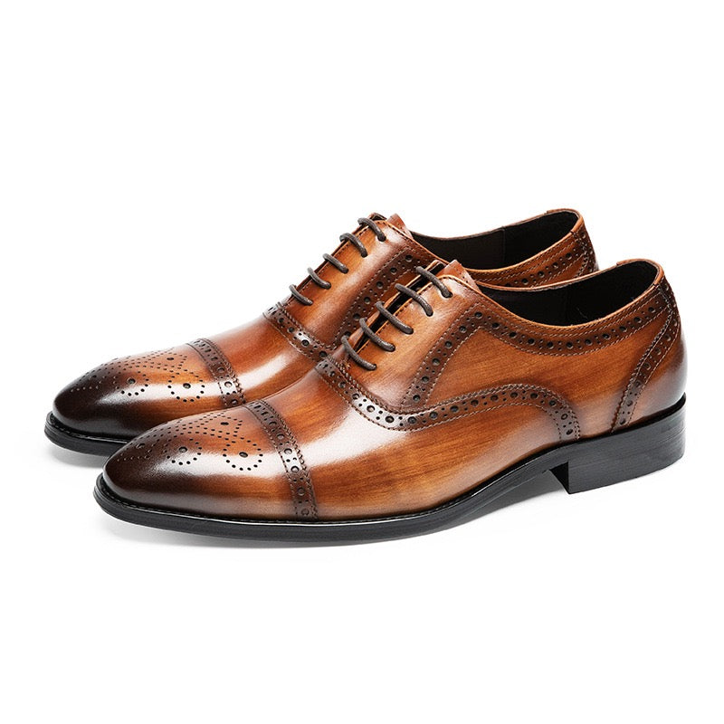 Cap Toe Brogue Oxford Shoes Lace-Up Formal Dress Shoes Y101107