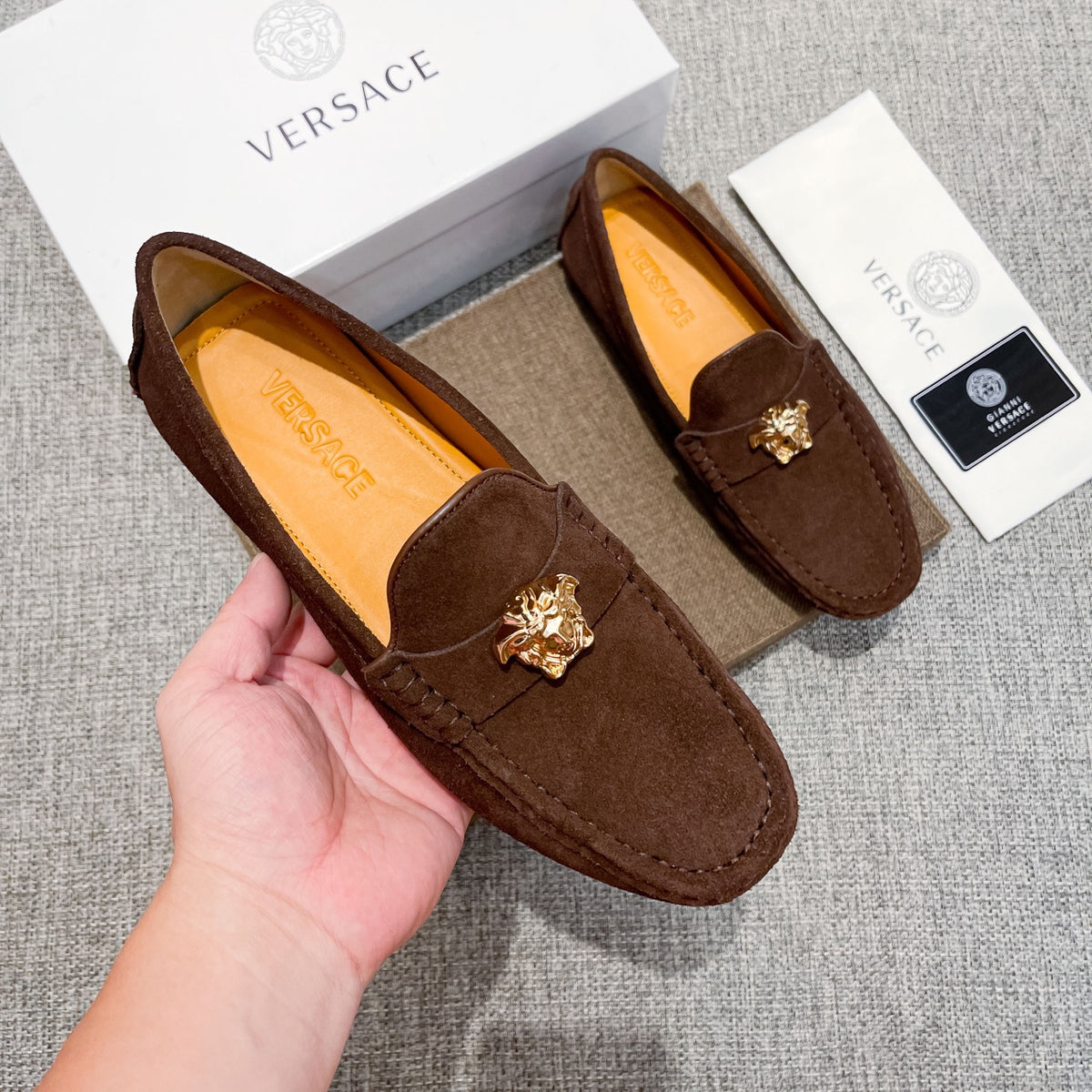 Men's Medusa Gold Emblem Slip-On Loafer Driving Shoes NE190117