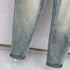 Light Faded Vintage Wash Denim Pants With Printed Waistband Detail L260621