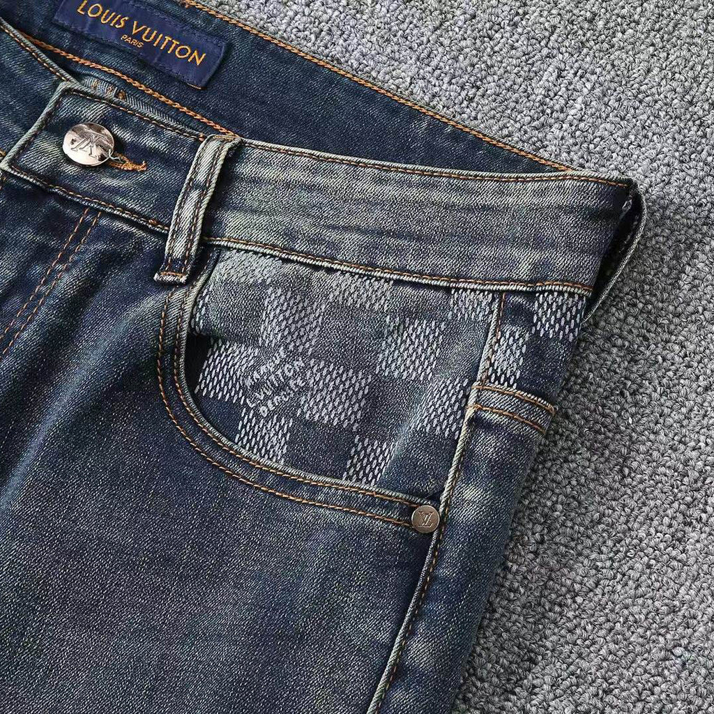 Vintage Blue Check Monogram Mens Jeans E260933