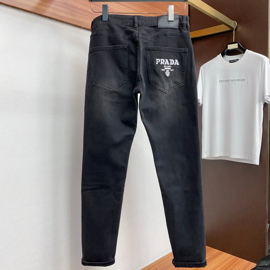 Black Washed Mens Embroidered Pocket Denim Trousers R260522
