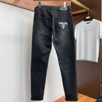 Black Washed Mens Embroidered Pocket Denim Trousers R260522