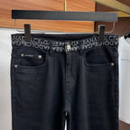 Solid Black Jacquard Waistband Minimal Denim Jeans L260642