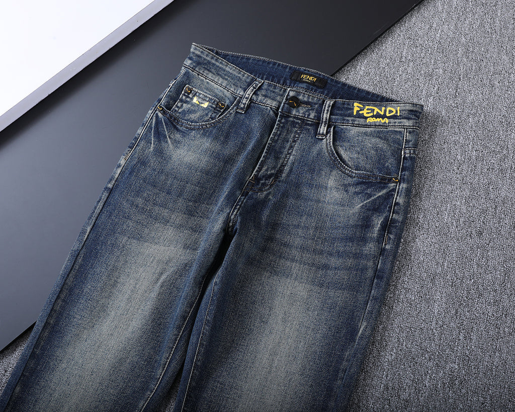 Monogram Letter Printed Pocket Slim Fit Denim V260816
