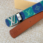 Color Block Checkered Print Interlocking Metal Buckle Belt E020805
