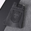 Grey Washed Mens Letter Print Pocket Denim Trousers R260526