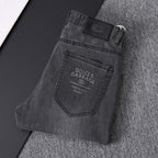 Grey Washed Mens Letter Print Pocket Denim Trousers R260526