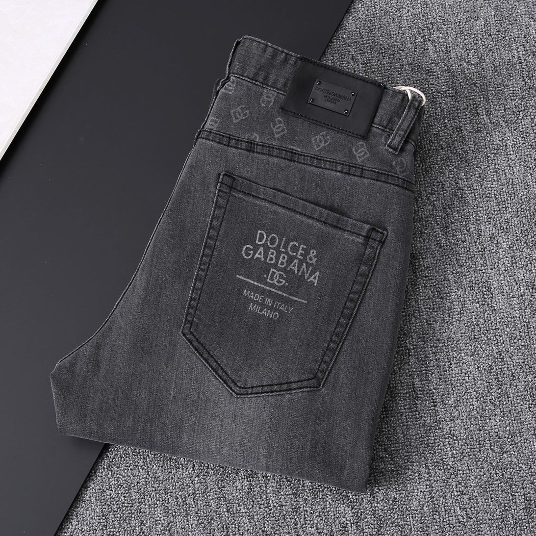 Grey Washed Mens Letter Print Pocket Denim Trousers R260526