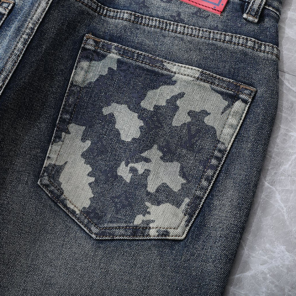 Back Pocket Camouflage Printed Vintage Denim Jeans R260538