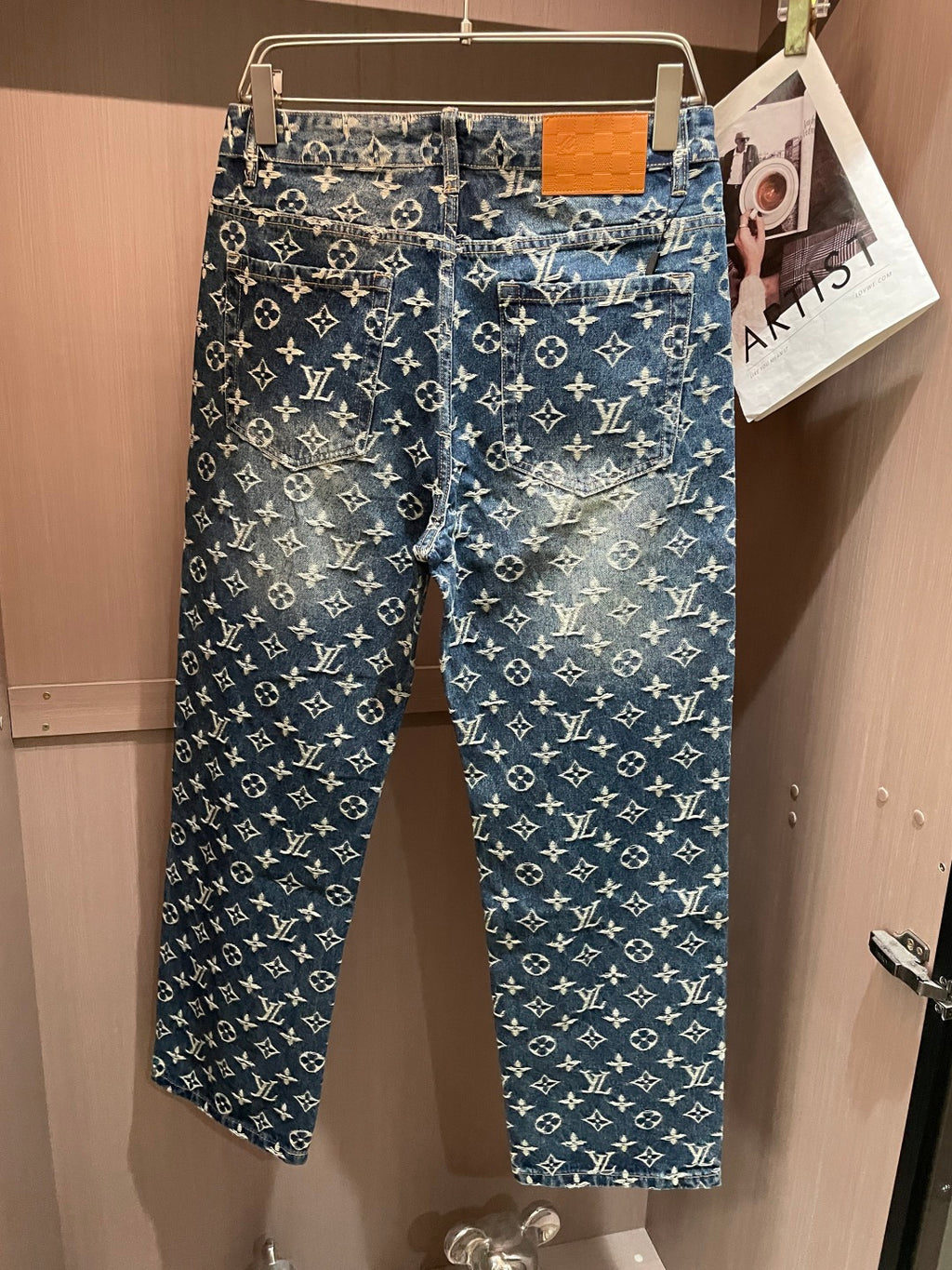 Vintage Washed Full Jacquard Pattern Wide Leg Denim Pants R260505