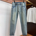 Light Faded Wash Mens Knight Motif Embroidered Pocket Denim Trousers R260525