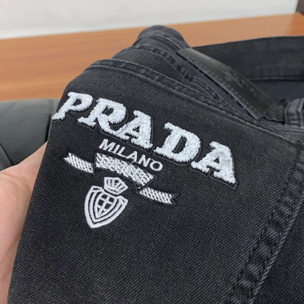 Black Washed Mens Embroidered Pocket Denim Trousers R260522