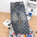 Vintage Blue Checkered Straight Jeans C261044