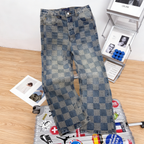 Vintage Blue Checkered Straight Jeans C261044