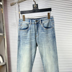 Light Blue Faded Wash Mens Embroidered Pocket Denim Trousers R260516