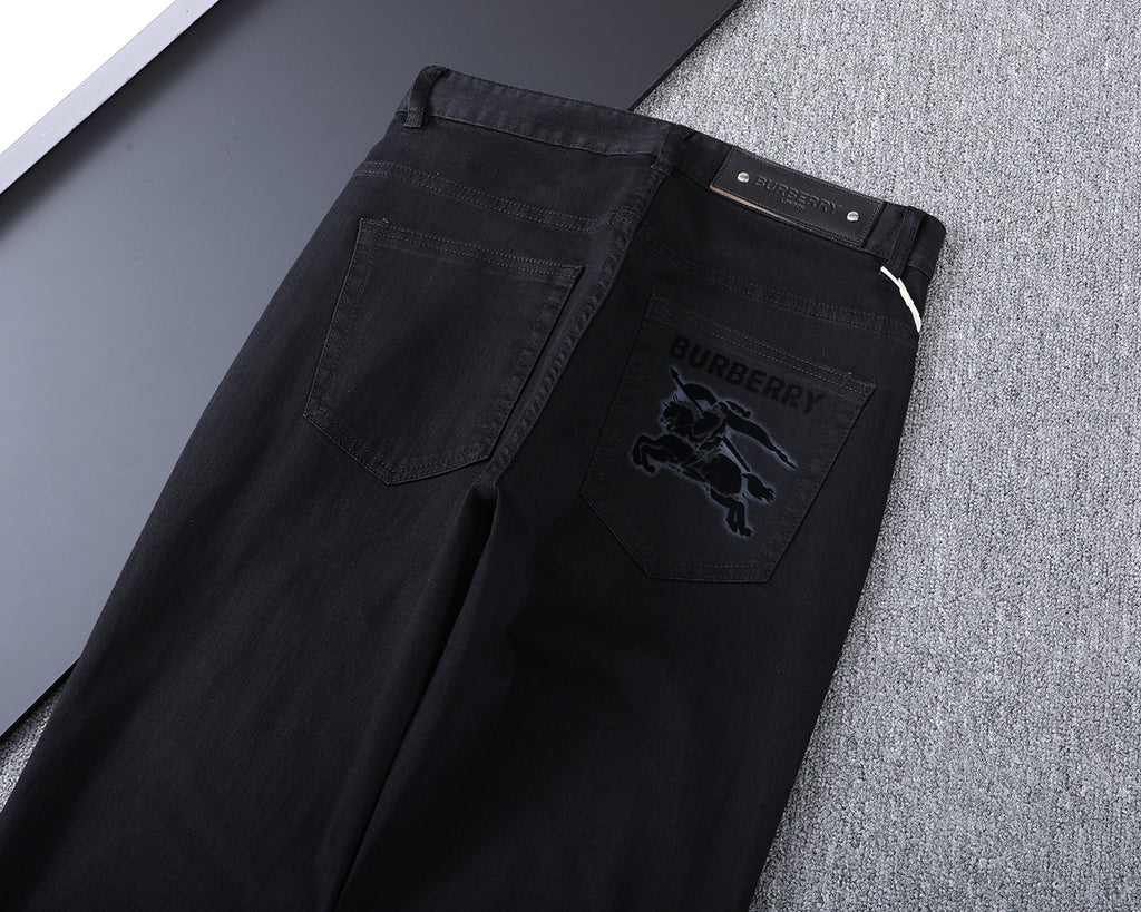 Solid Black Slim Denim With Flocked Equestrian Graphic V260836