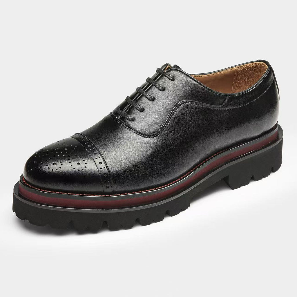 Cap Toe Brogue Oxford Shoes Thick Lug Sole Lace-Up Dress Shoes Y101136