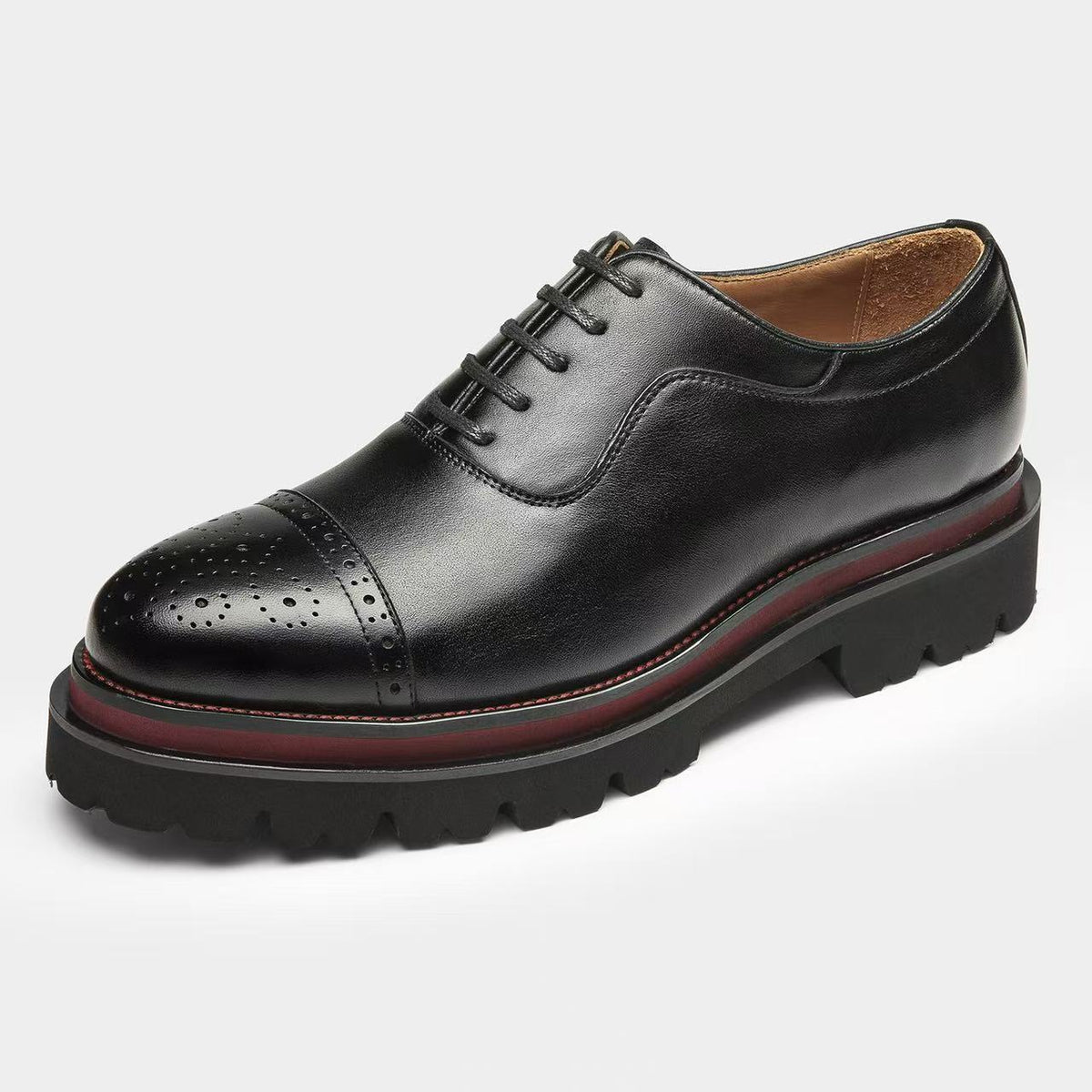 Cap Toe Brogue Oxford Shoes Thick Lug Sole Lace-Up Dress Shoes Y101136