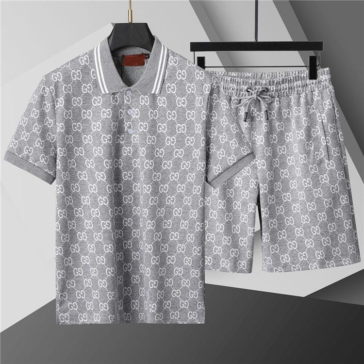 Allover Jacquard Polo Shirt & Shorts 2-Piece Set X269002