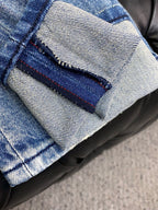 Vintage Faded Blue Leather Patch Jeans E260943
