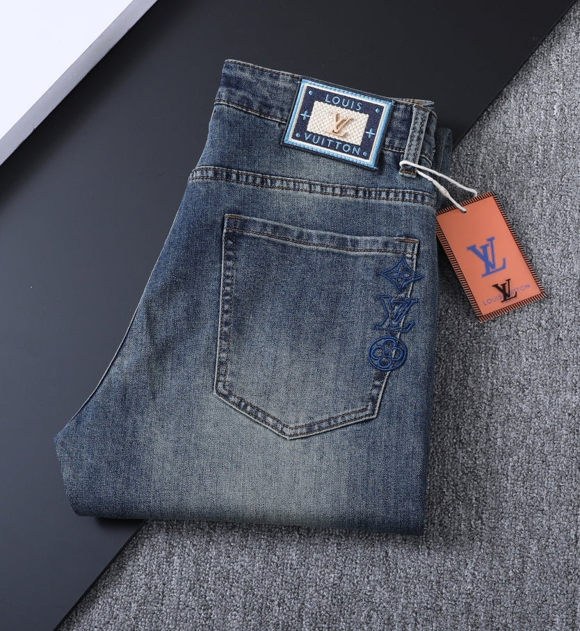 Vertical Embroidered Pocket Slim Fit Denim V260829