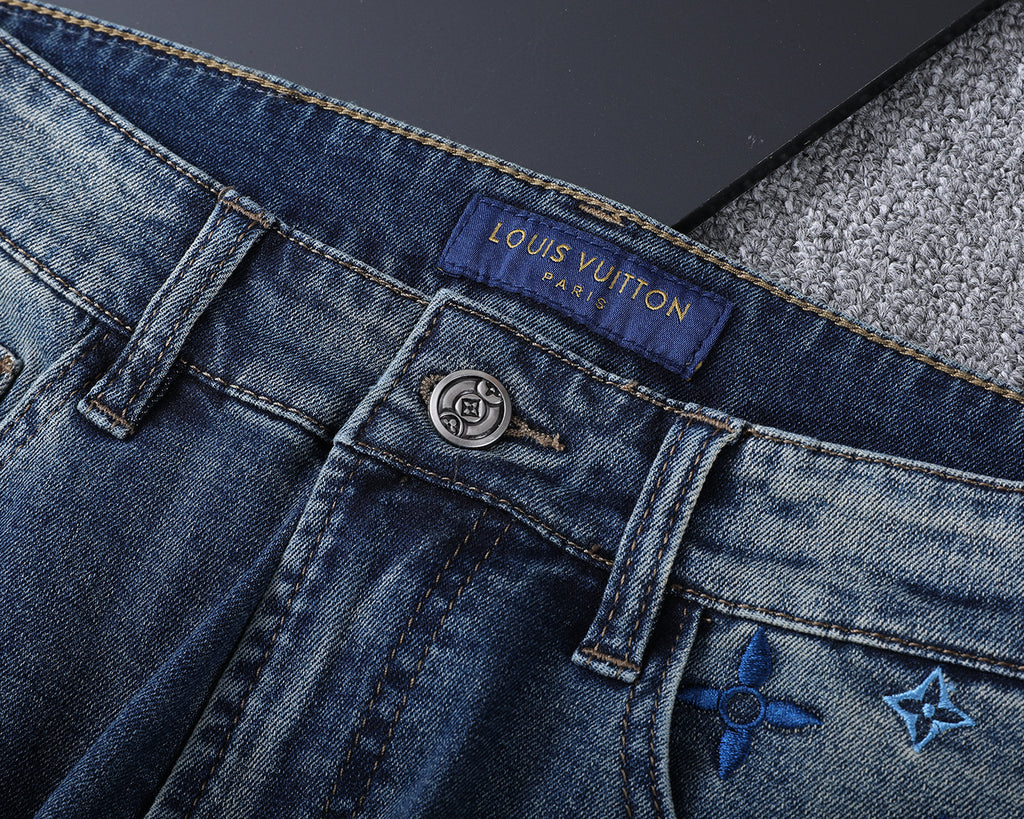 Multi-Color Embroidered Motif Pocket Slim Fit Denim V260827
