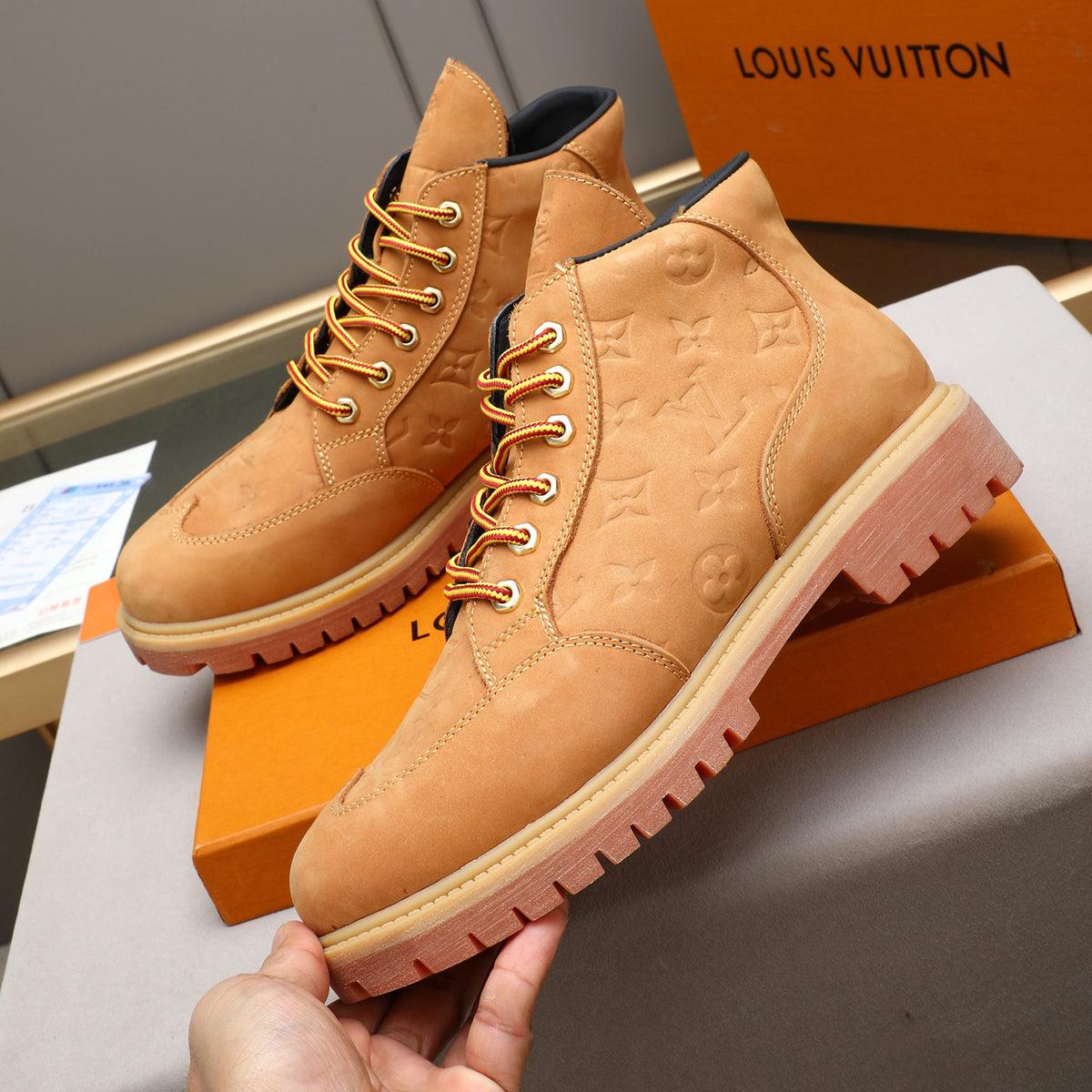 Men's Debossed Monogram High Top Work Boots NE190120