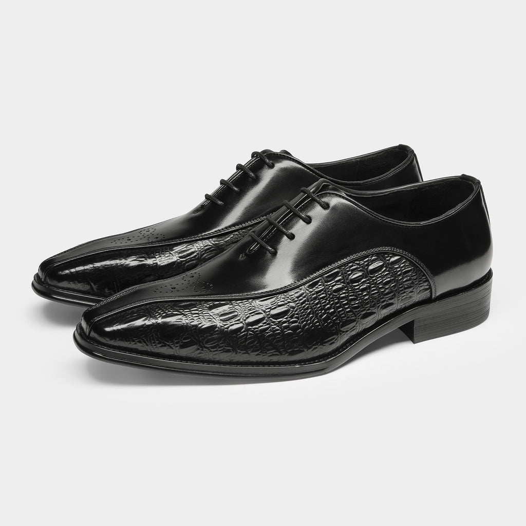 Croc Embossed Split Toe Oxford Shoes Lace-Up Formal Dress Shoes Y101160