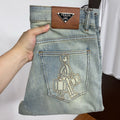 Light Vintage Faded Wash Mens Embroidered Denim Trousers R260504