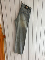 Light Faded Grey-Blue Metal V Emblem Slim Jeans C261041