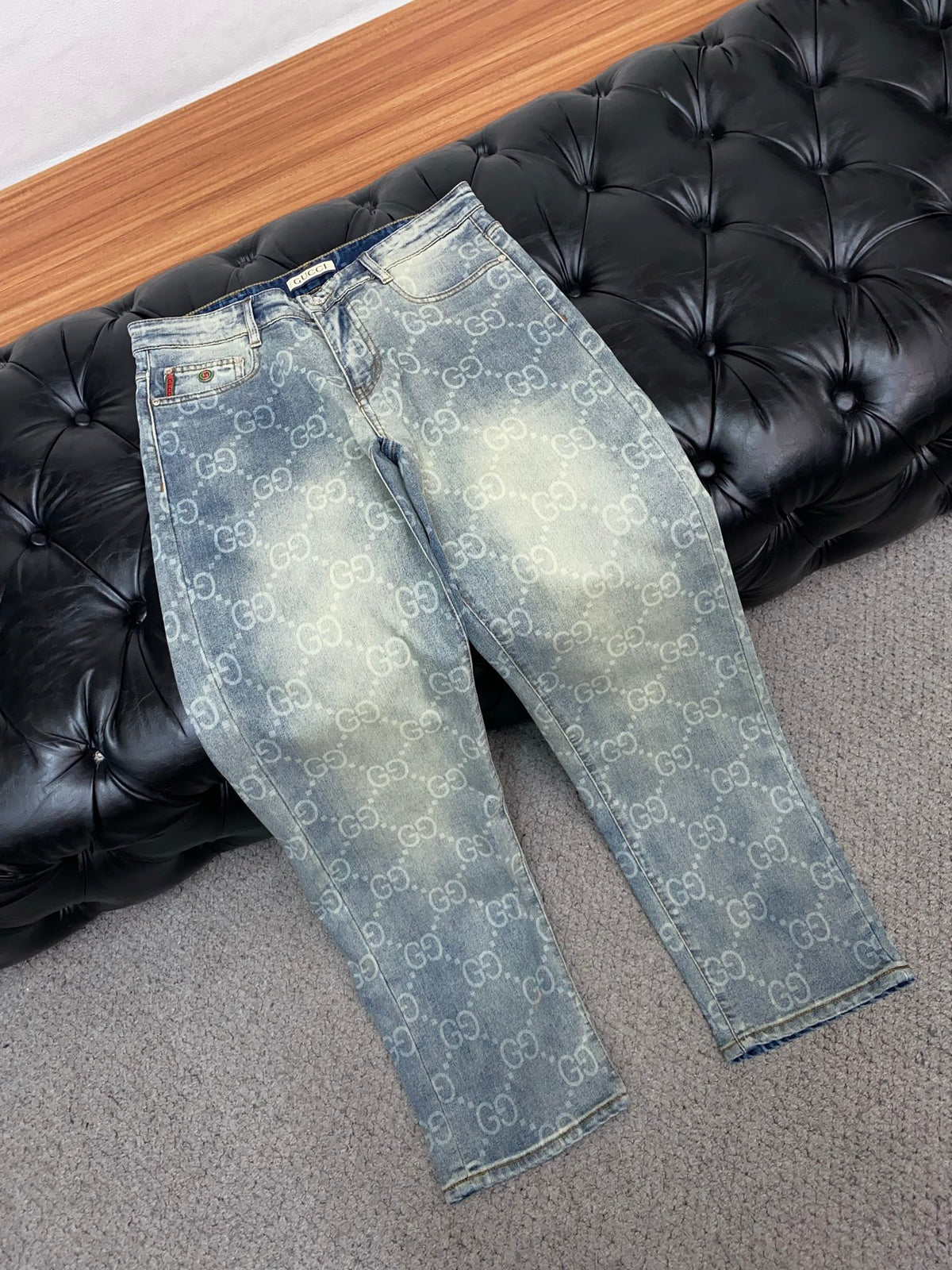 All-Over Double G Monogram Print Slim Denim V260802
