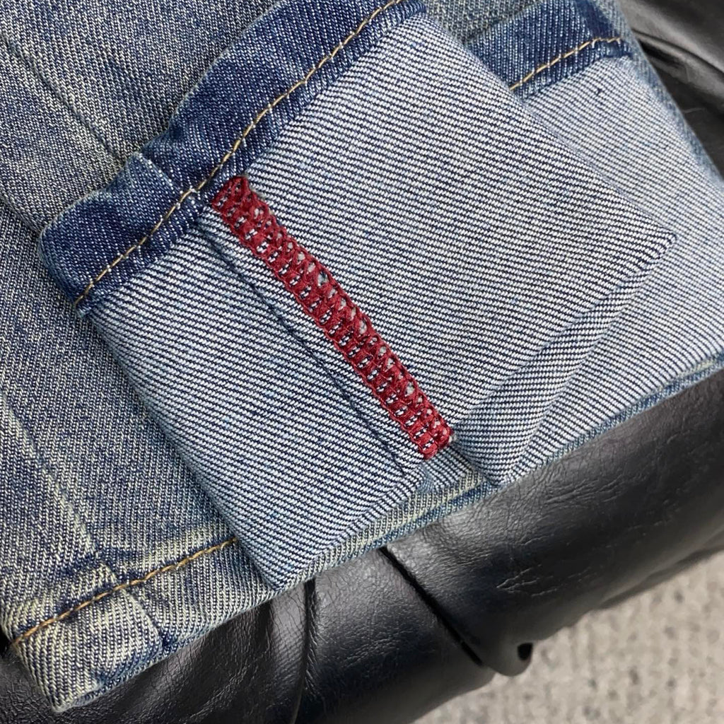 Mid Blue Faded Wash Embossed Pattern Denim Jeans L260611