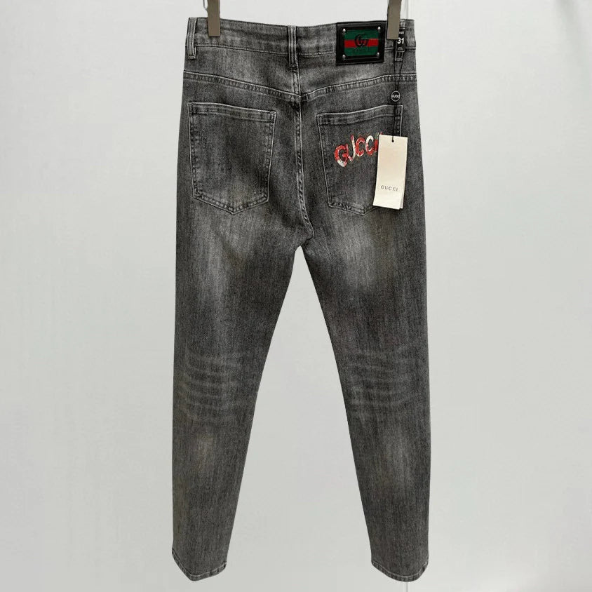 Vintage Grey Printed Logo Slim Jeans E260906
