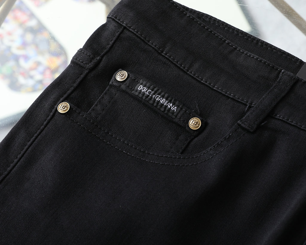 Solid Black Stitched Outline Monogram Slim Denim M260710
