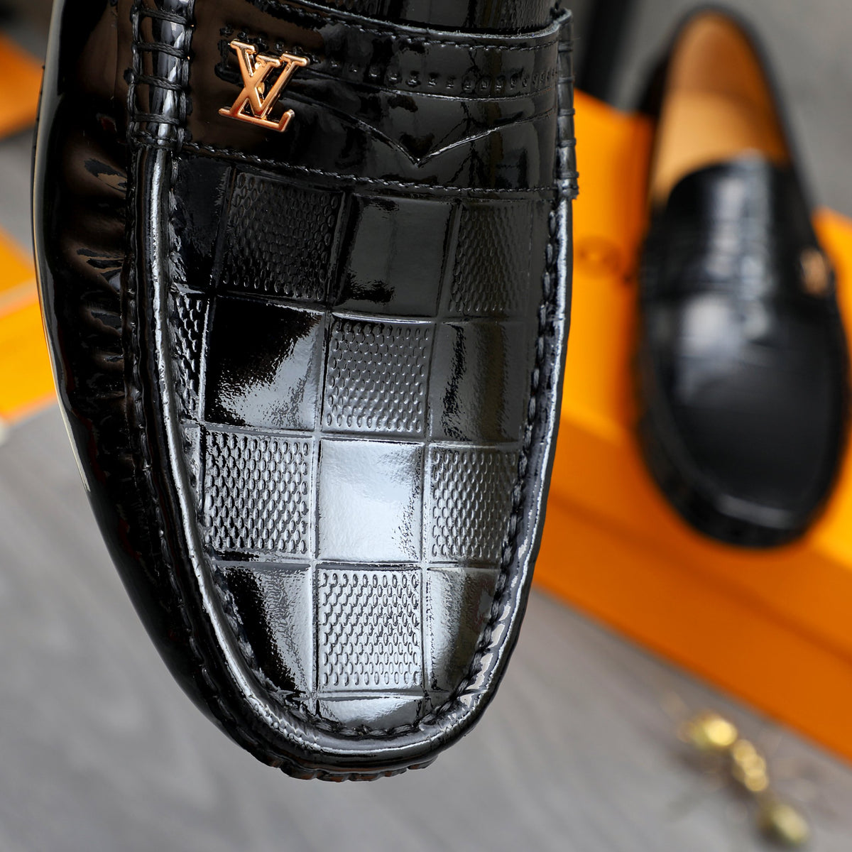 Glossy Grid Embossed Slip-On Loafer S283432