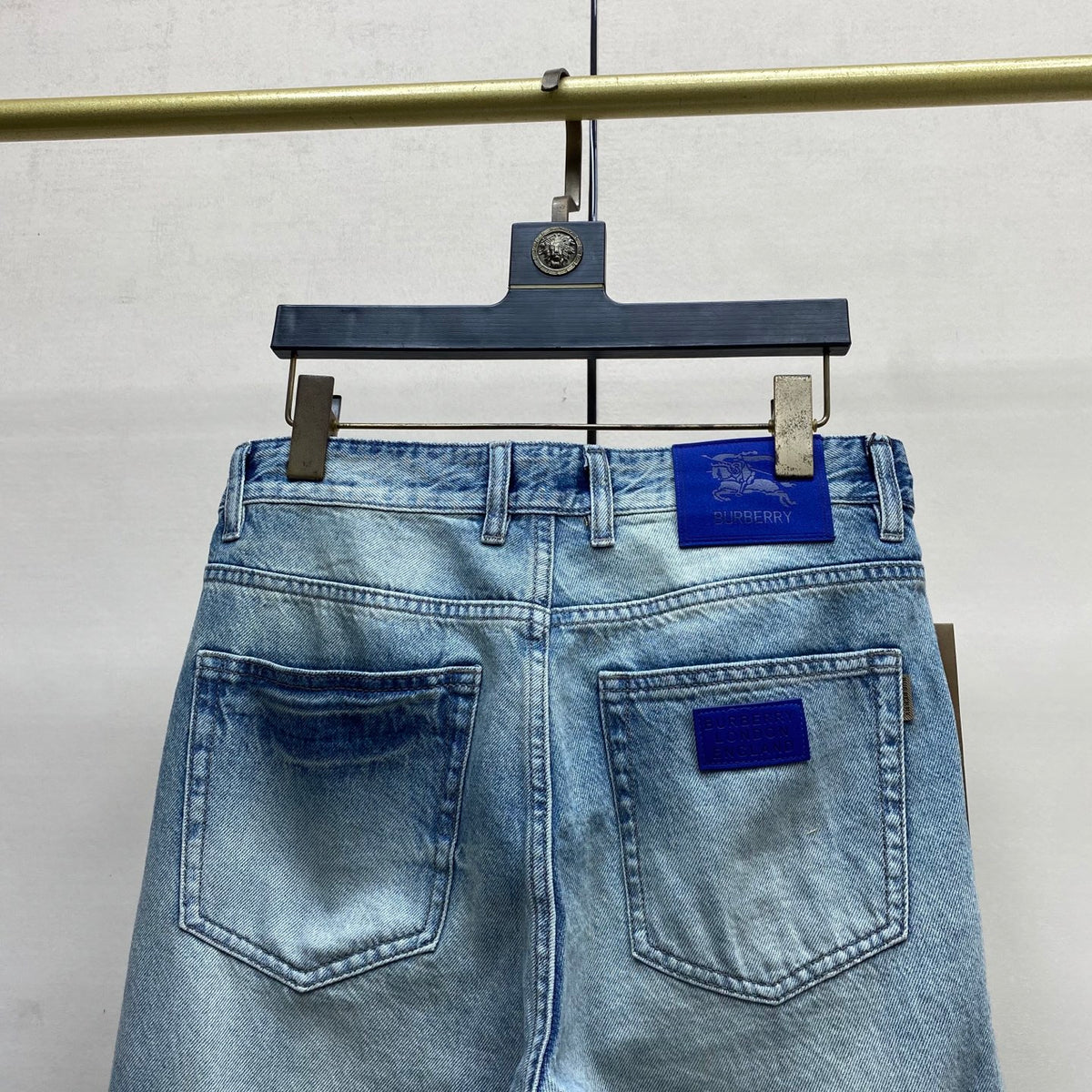 Light Blue Vintage Knight Print Wide Leg Denim Jeans M260732