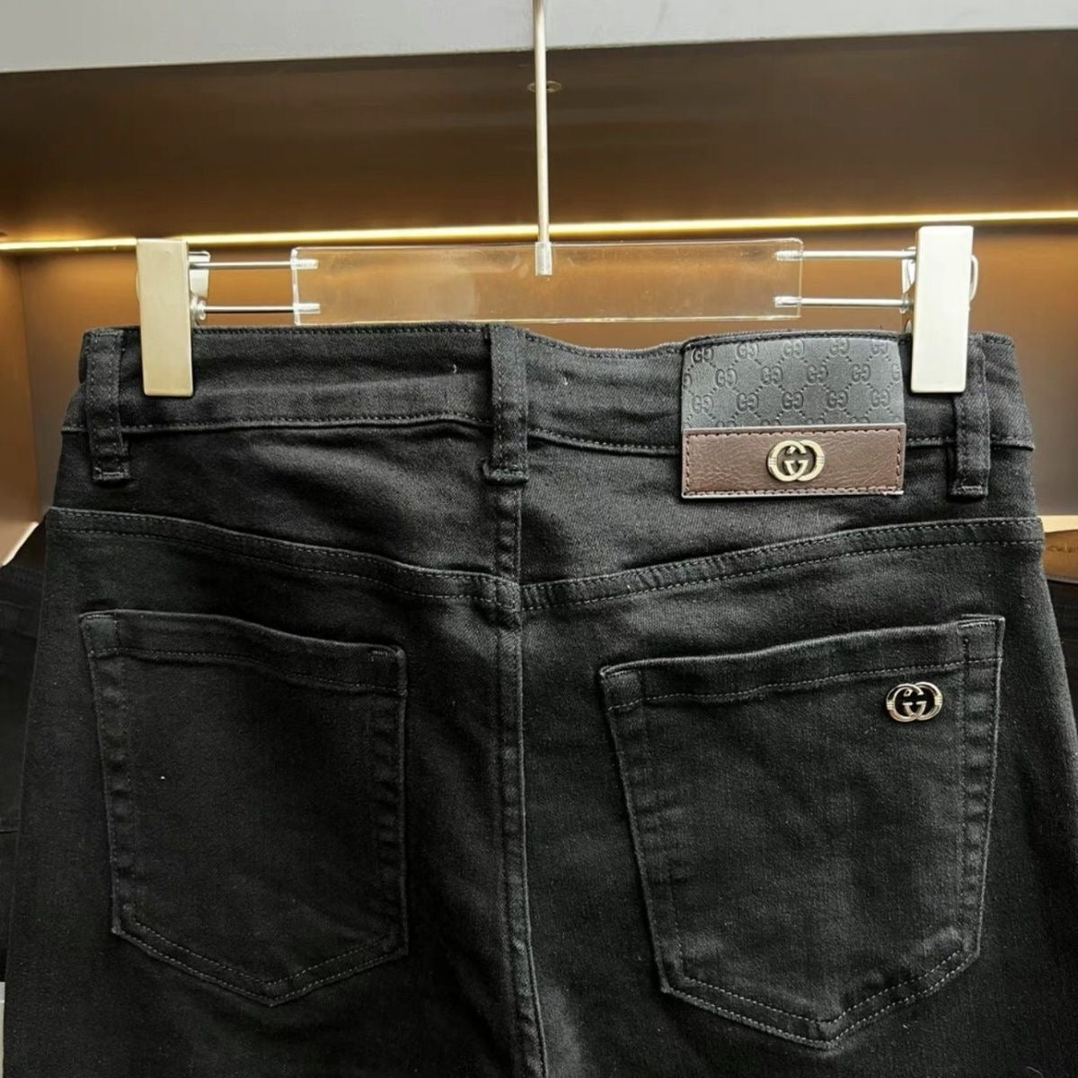 Black Antique Brass Double G Slim Jeans C261026